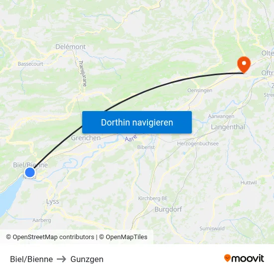 Biel/Bienne to Gunzgen map