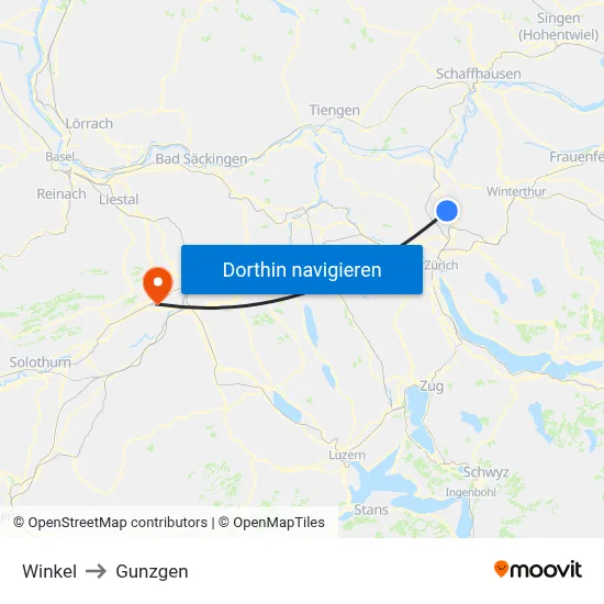 Winkel to Gunzgen map