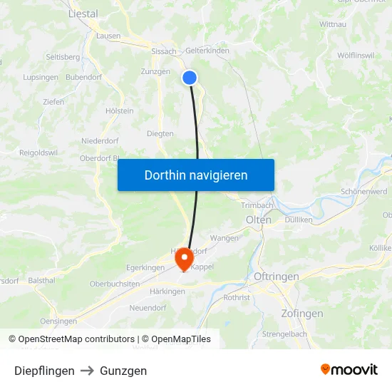 Diepflingen to Gunzgen map