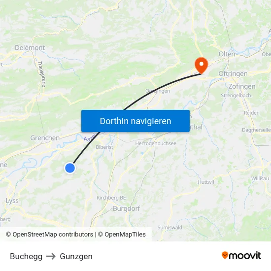 Buchegg to Gunzgen map