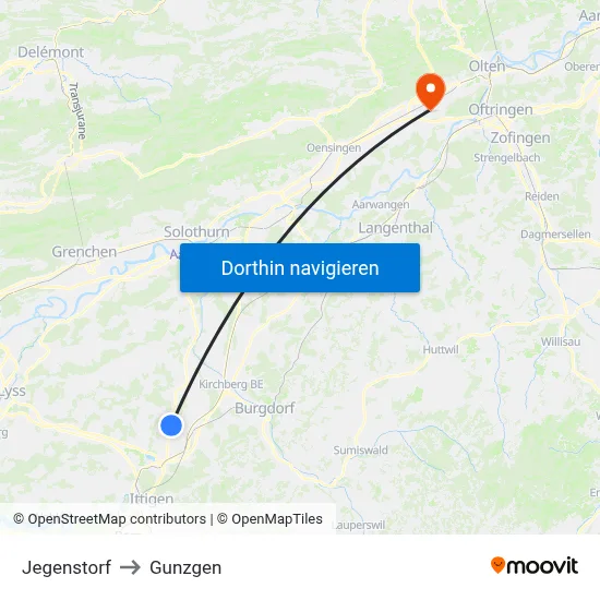 Jegenstorf to Gunzgen map