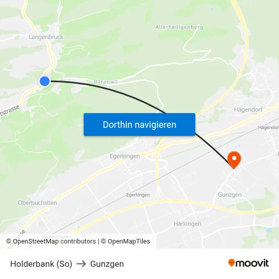Holderbank (So) to Gunzgen map