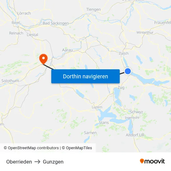 Oberrieden to Gunzgen map