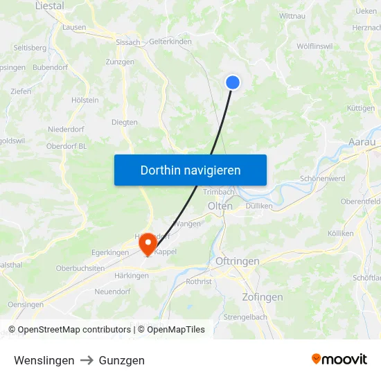 Wenslingen to Gunzgen map