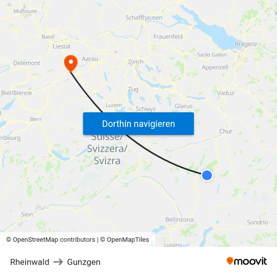 Rheinwald to Gunzgen map