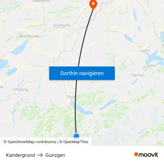 Kandergrund to Gunzgen map