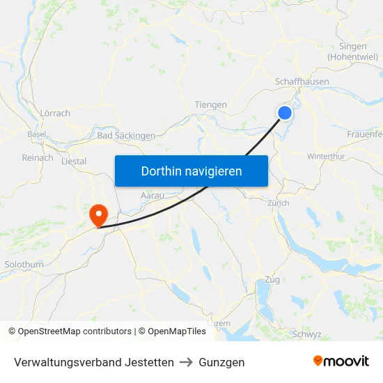 Verwaltungsverband Jestetten to Gunzgen map