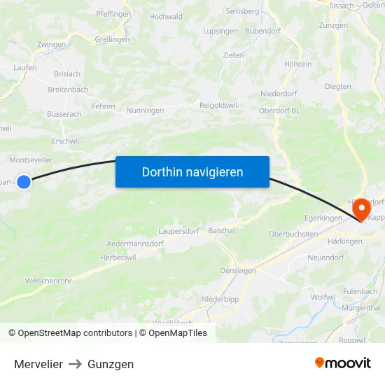 Mervelier to Gunzgen map