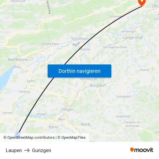 Laupen to Gunzgen map