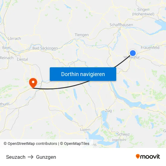 Seuzach to Gunzgen map