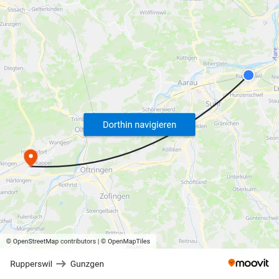 Rupperswil to Gunzgen map