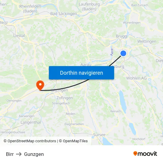 Birr to Gunzgen map