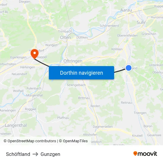 Schöftland to Gunzgen map