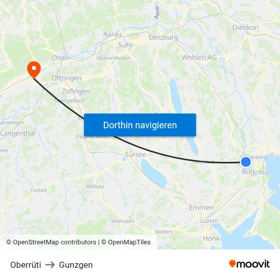 Oberrüti to Gunzgen map