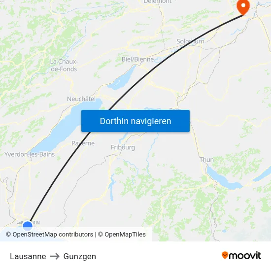 Lausanne to Gunzgen map