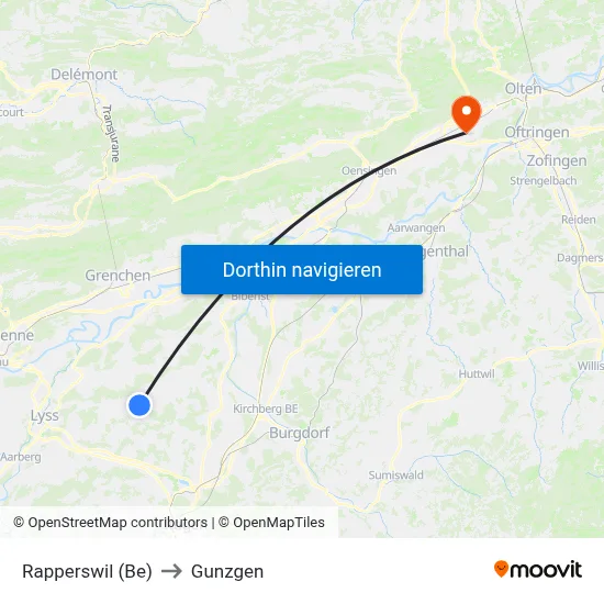 Rapperswil (Be) to Gunzgen map