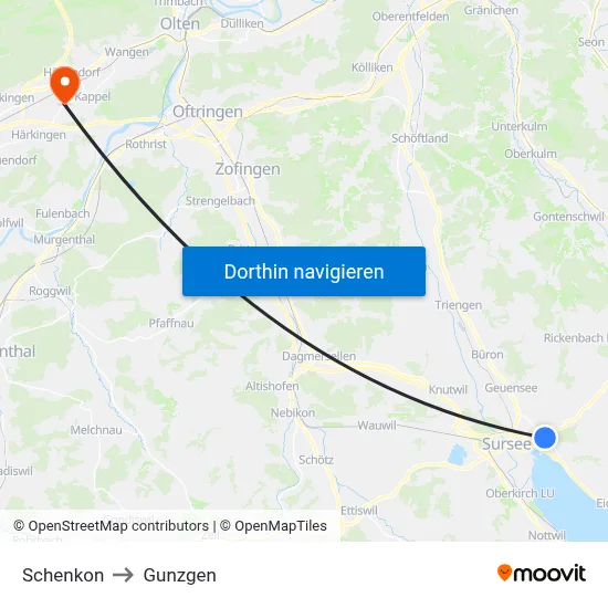 Schenkon to Gunzgen map