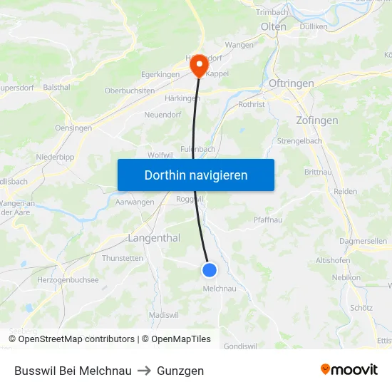 Busswil Bei Melchnau to Gunzgen map