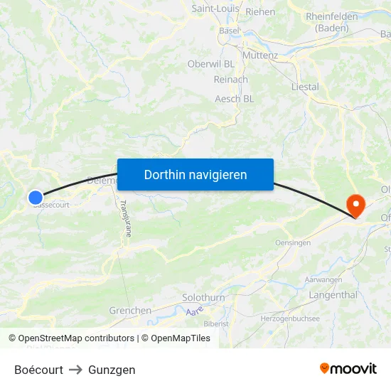 Boécourt to Gunzgen map