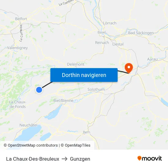 La Chaux-Des-Breuleux to Gunzgen map
