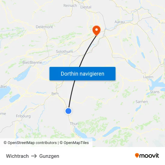 Wichtrach to Gunzgen map