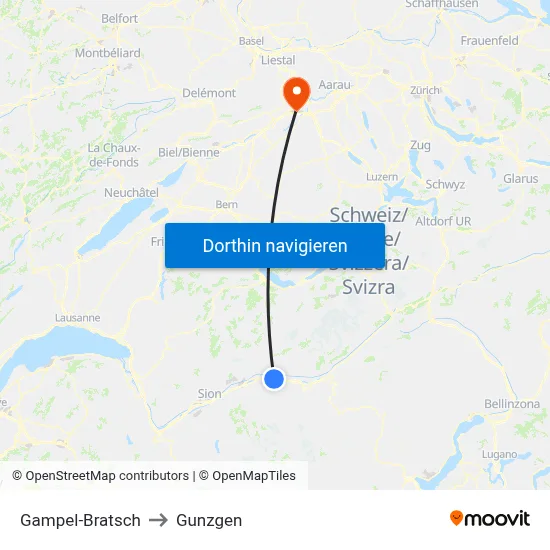 Gampel-Bratsch to Gunzgen map
