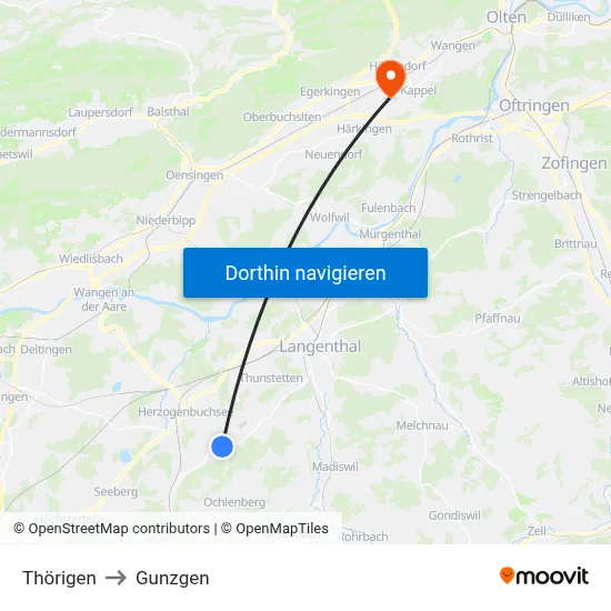 Thörigen to Gunzgen map