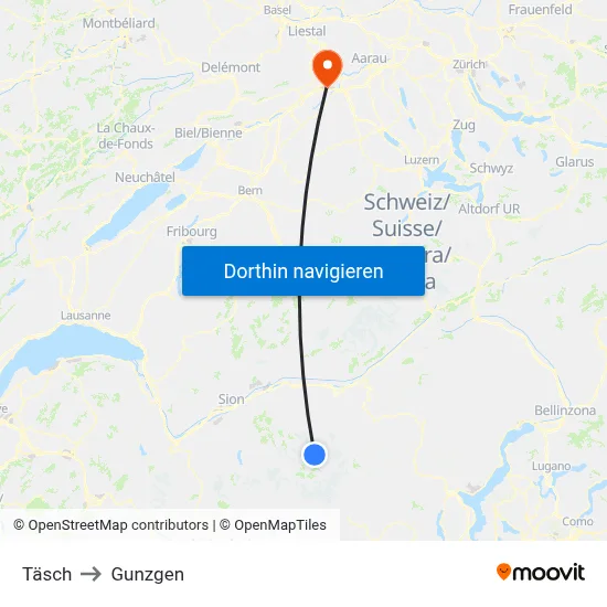 Täsch to Gunzgen map