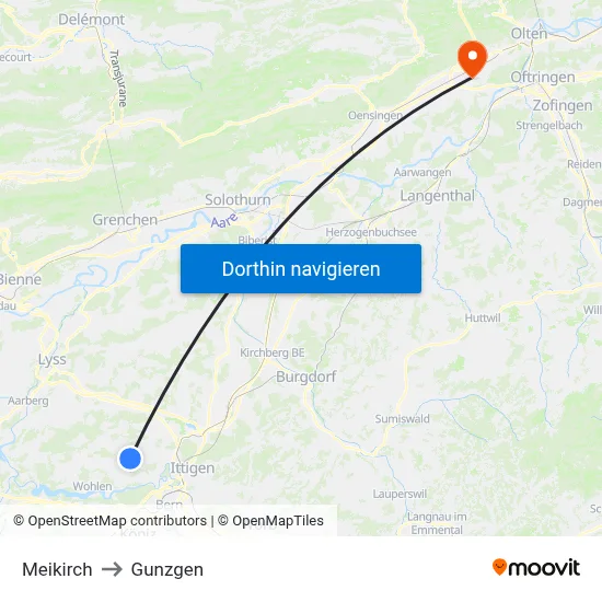 Meikirch to Gunzgen map
