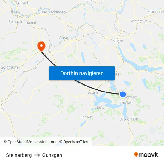 Steinerberg to Gunzgen map
