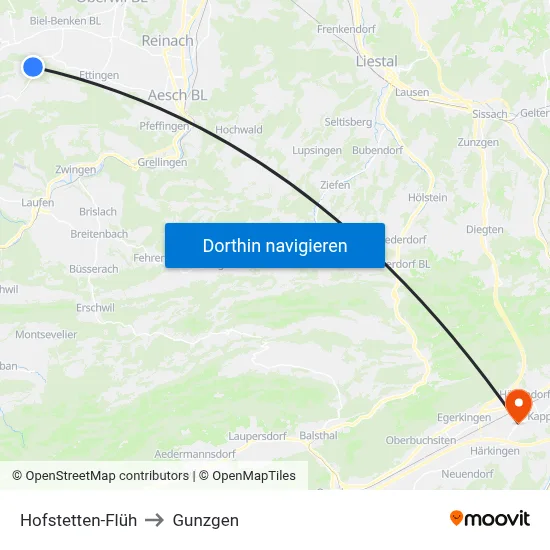 Hofstetten-Flüh to Gunzgen map