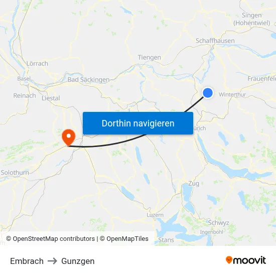 Embrach to Gunzgen map