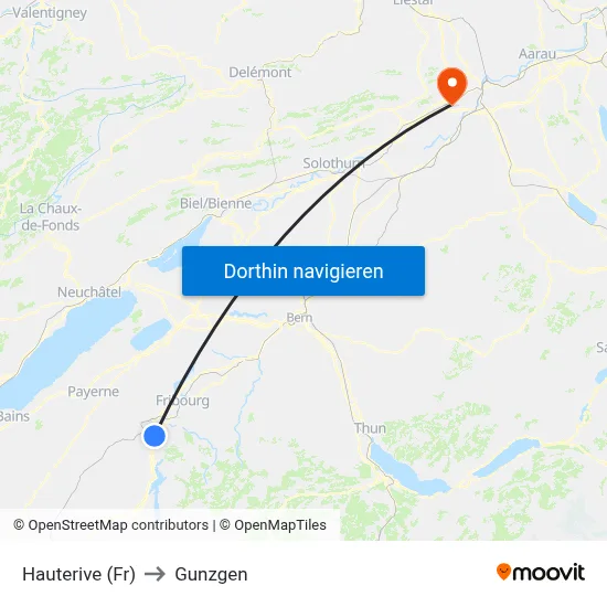 Hauterive (Fr) to Gunzgen map