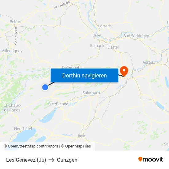 Les Genevez (Ju) to Gunzgen map