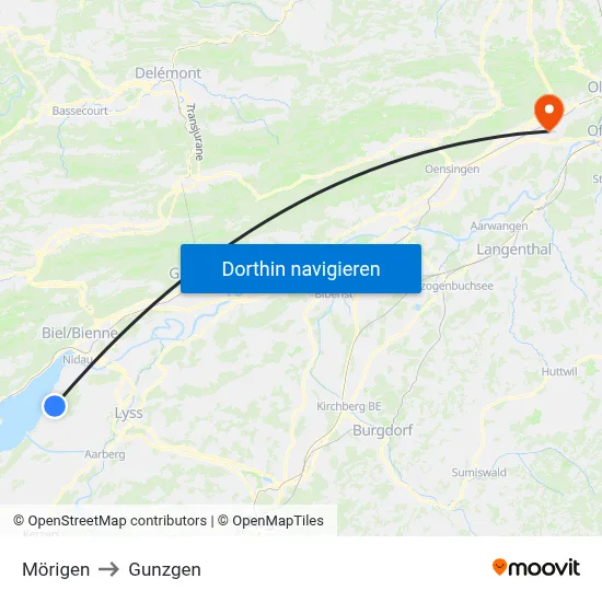 Mörigen to Gunzgen map