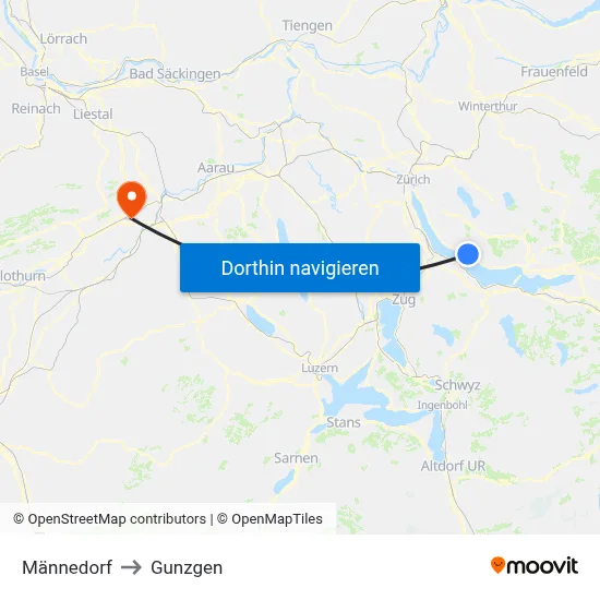 Männedorf to Gunzgen map