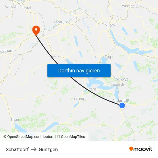 Schattdorf to Gunzgen map