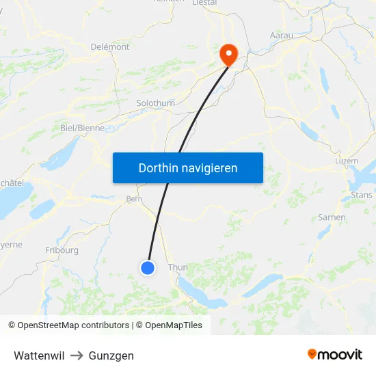 Wattenwil to Gunzgen map