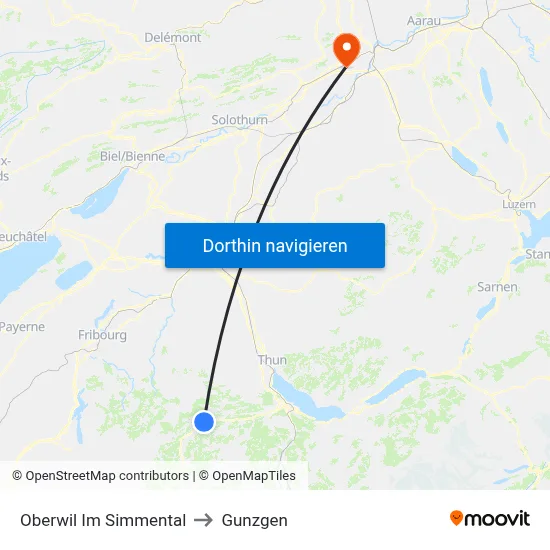 Oberwil Im Simmental to Gunzgen map