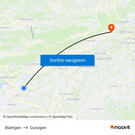 Büetigen to Gunzgen map