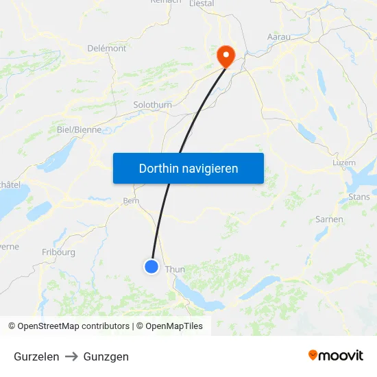 Gurzelen to Gunzgen map