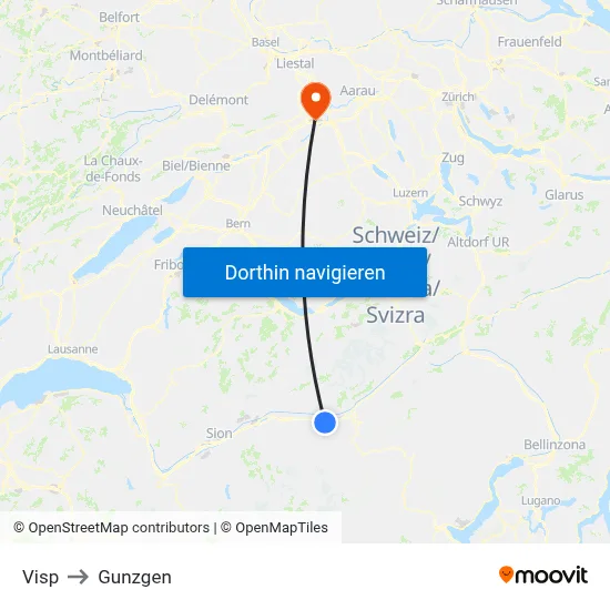 Visp to Gunzgen map