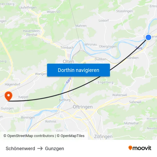 Schönenwerd to Gunzgen map