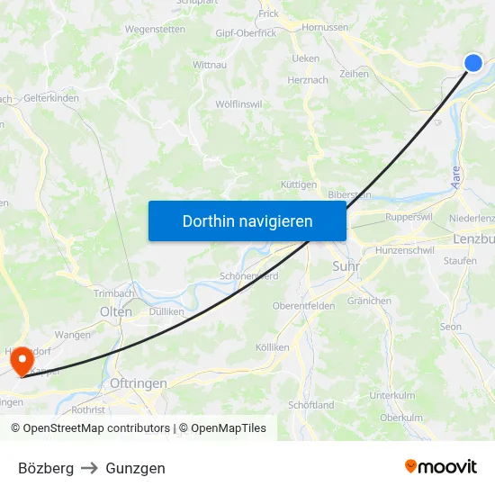 Bözberg to Gunzgen map