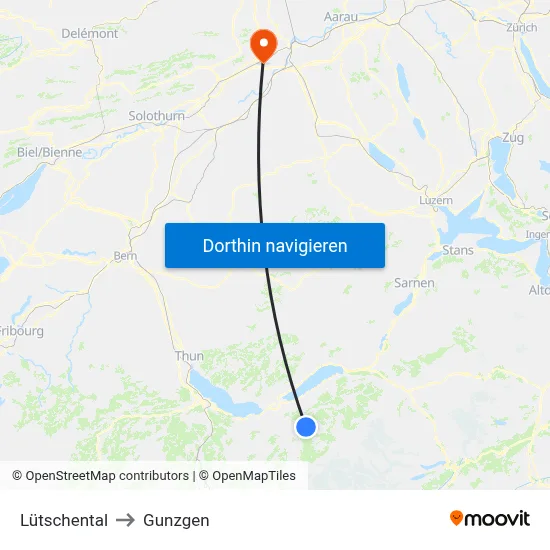 Lütschental to Gunzgen map