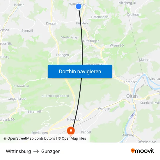Wittinsburg to Gunzgen map
