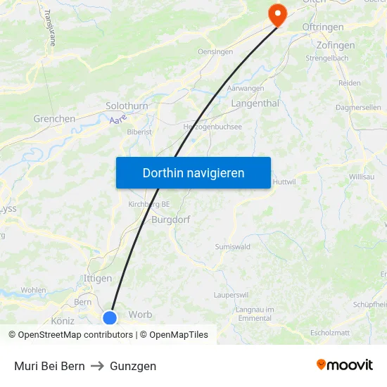 Muri Bei Bern to Gunzgen map