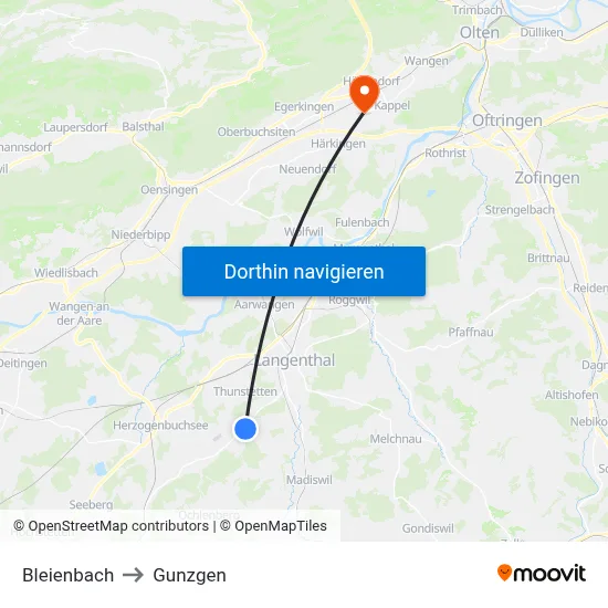 Bleienbach to Gunzgen map