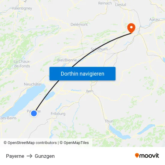 Payerne to Gunzgen map