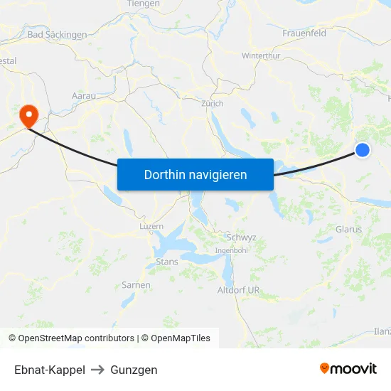 Ebnat-Kappel to Gunzgen map
